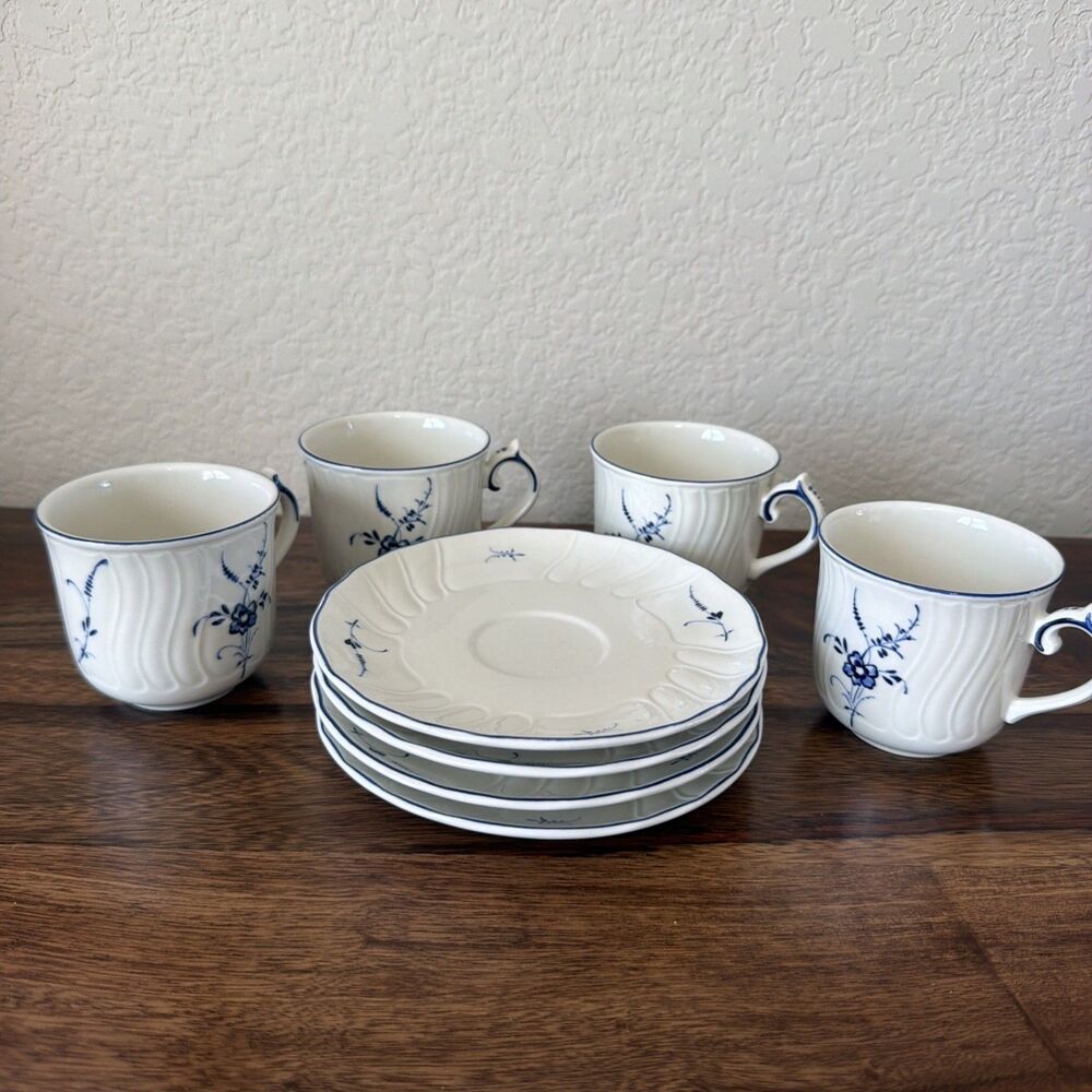 Villeroy & Boch Vieux Luxembourg Vitro Porcelain Tea Cups Saucers Set of 4